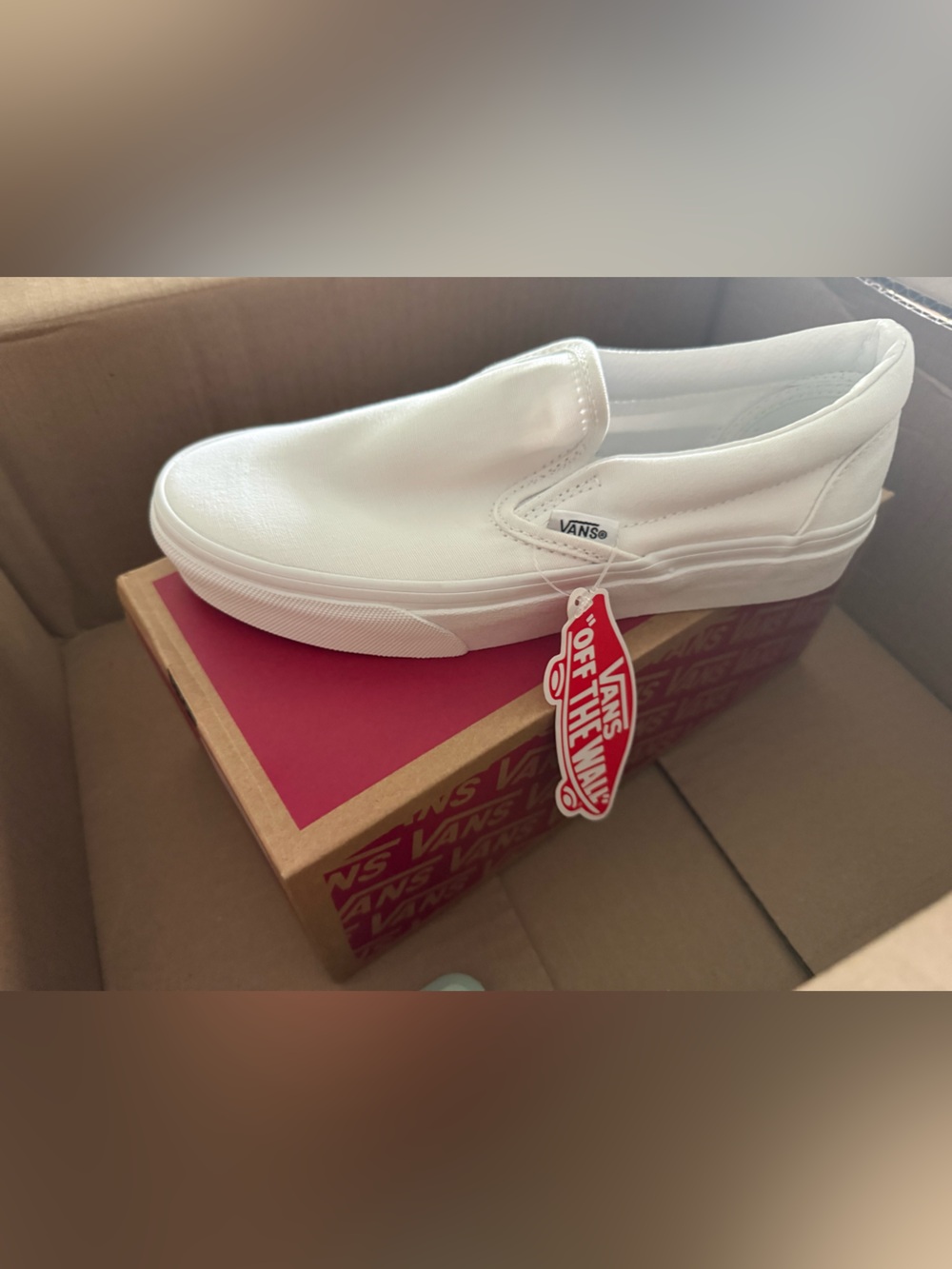 Vans White Classic Slip-On Sneakers